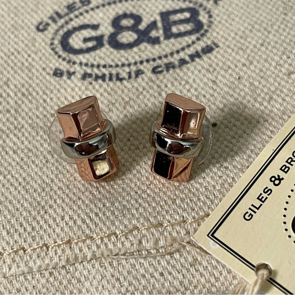 Giles & Brother Rose Gold and Silver Bar Earrings